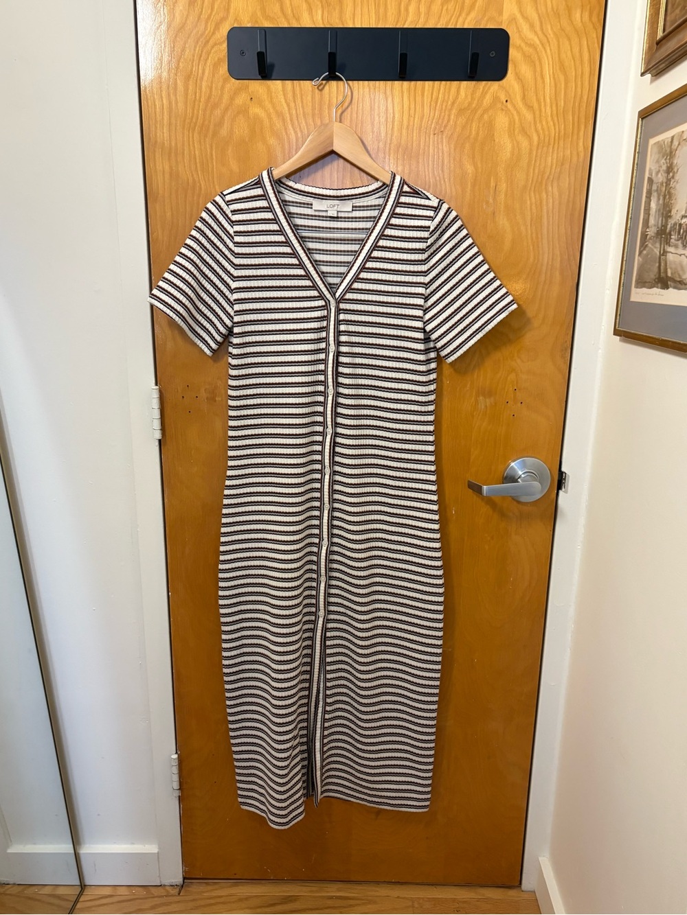 Loft henley striped short sleeve midi dress